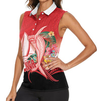 Vavau Sailing Festival Tonga Personalised Women Sleeveless Polo Shirt Humpback Whale Sailboat Tropical Vibes LT14 - Polynesian Pride
