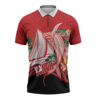 Vavau Sailing Festival Tonga Personalised Zipper Polo Shirt Humpback Whale Sailboat Tropical Vibes LT14 Red - Polynesian Pride