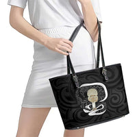 Black New Zealand Eel Leather Tote Bag Aotearoa Maori Tuna With Kotiate Weapon