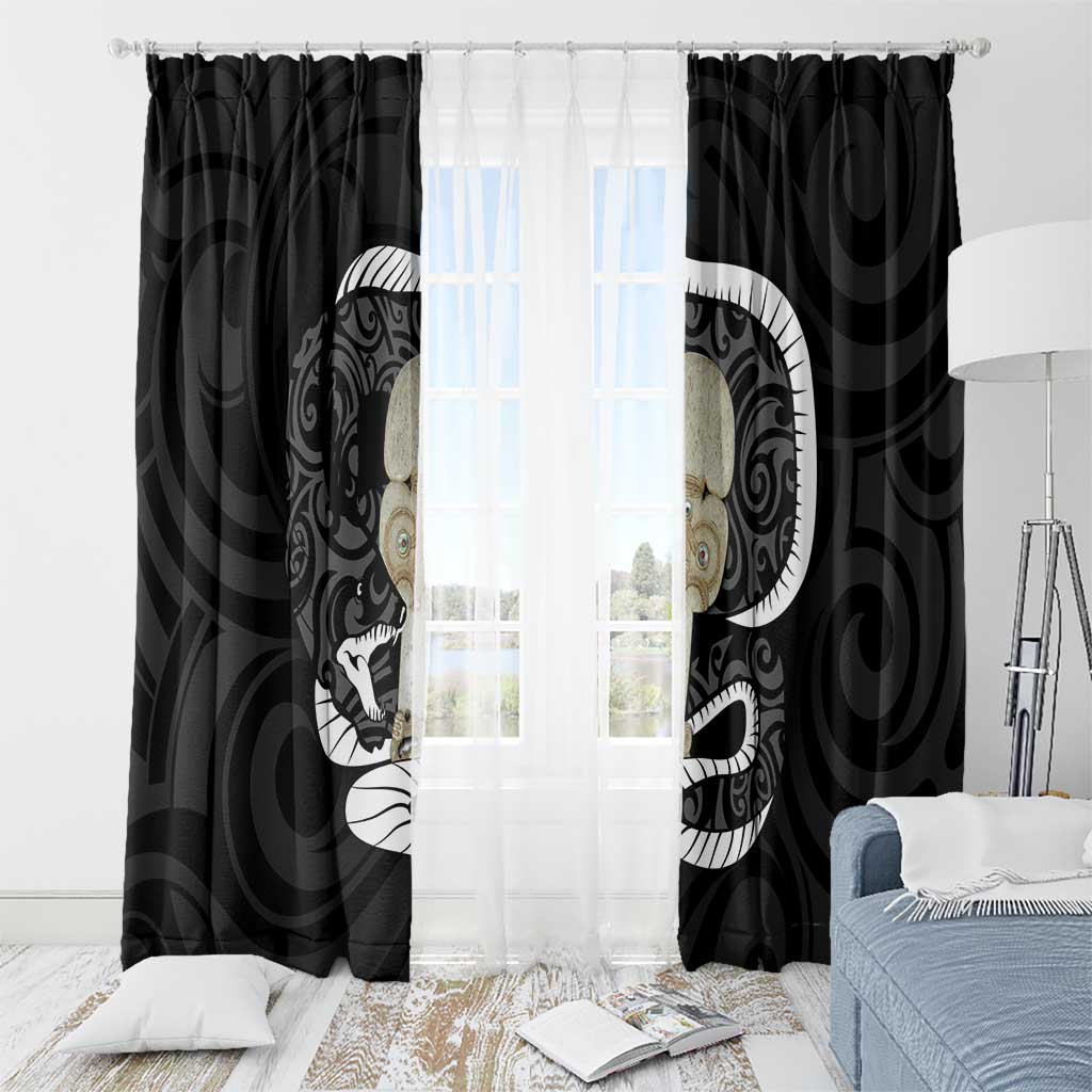 Black New Zealand Eel Window Curtain Aotearoa Maori Tuna With Kotiate Weapon