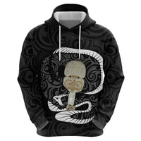 Black New Zealand Eel Zip Hoodie Aotearoa Maori Tuna With Kotiate Weapon