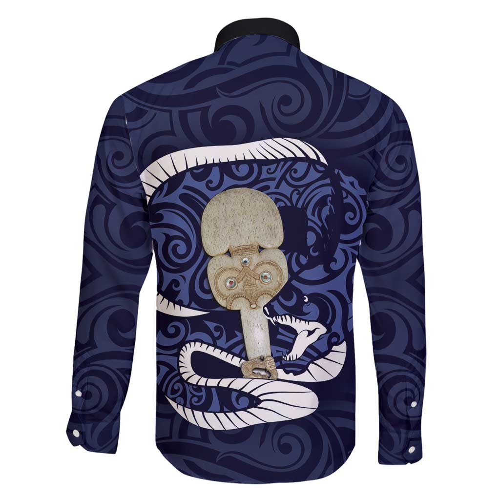 Blue New Zealand Eel Family Matching Off Shoulder Maxi Dress and Hawaiian Shirt Aotearoa Maori Tuna With Kotiate Weapon