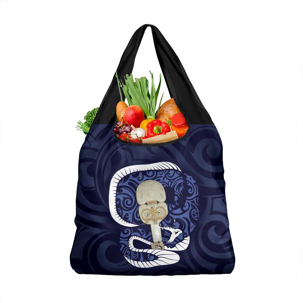 Blue New Zealand Eel Grocery Bag Aotearoa Maori Tuna With Kotiate Weapon