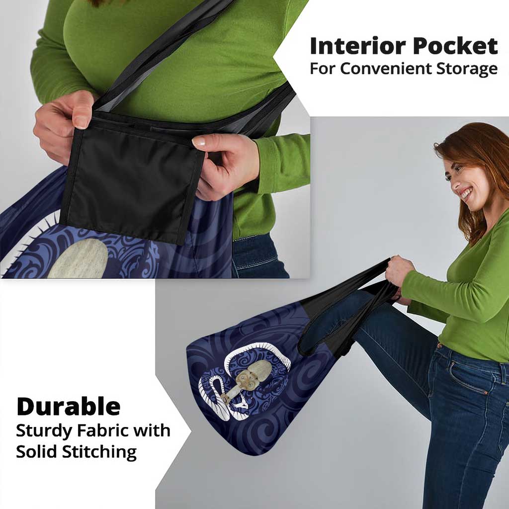 Blue New Zealand Eel Grocery Bag Aotearoa Maori Tuna With Kotiate Weapon