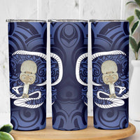 Blue New Zealand Eel Skinny Tumbler Aotearoa Maori Tuna With Kotiate Weapon