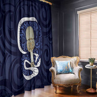 Blue New Zealand Eel Window Curtain Aotearoa Maori Tuna With Kotiate Weapon