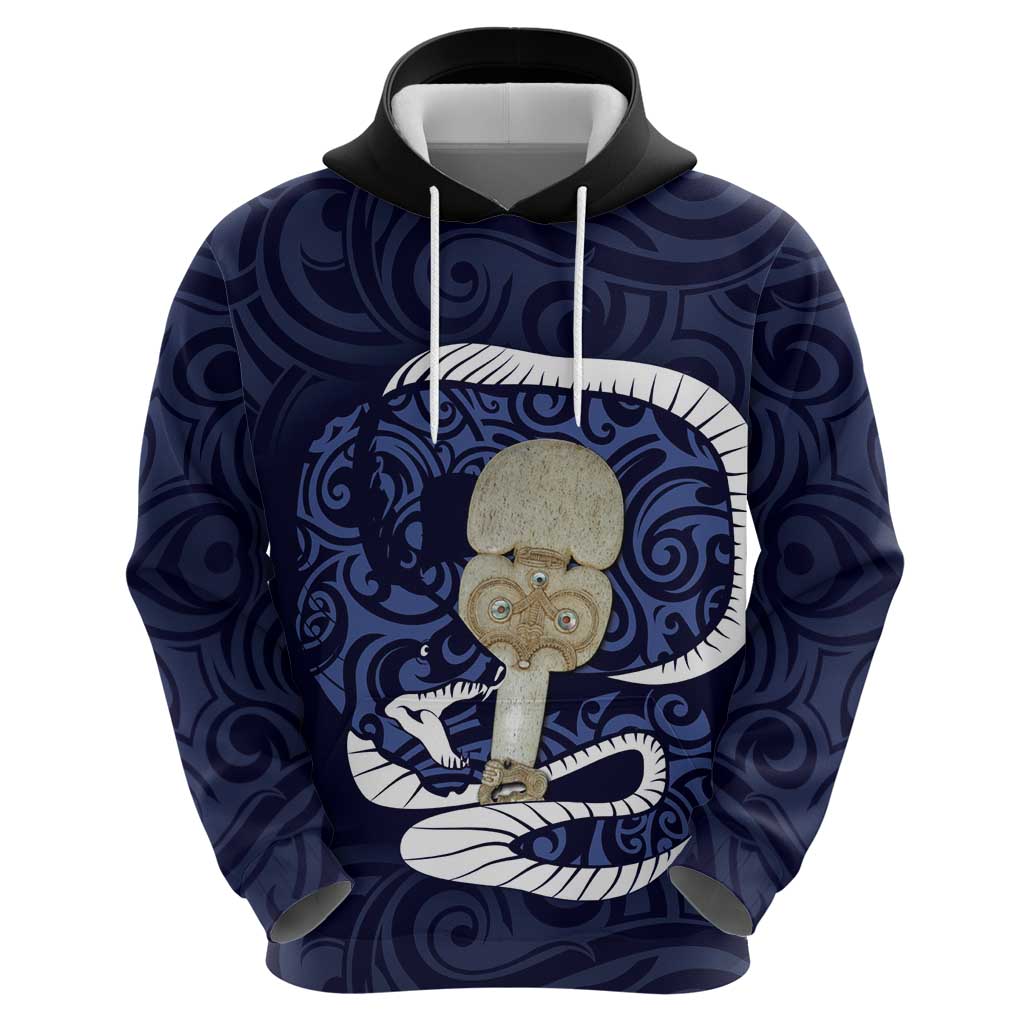 Blue New Zealand Eel Zip Hoodie Aotearoa Maori Tuna With Kotiate Weapon