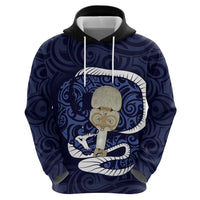 Blue New Zealand Eel Zip Hoodie Aotearoa Maori Tuna With Kotiate Weapon