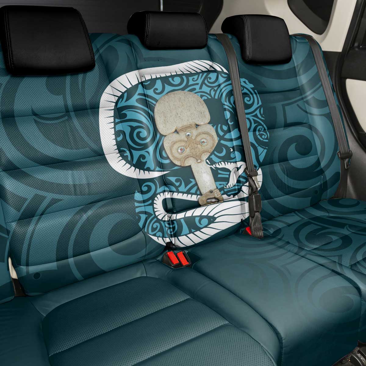 Turquoise New Zealand Eel Back Car Seat Cover Aotearoa Maori Tuna With Kotiate Weapon LT14 - Polynesian Pride