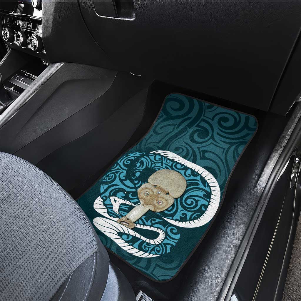 Turquoise New Zealand Eel Car Mats Aotearoa Maori Tuna With Kotiate Weapon