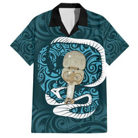 Turquoise New Zealand Eel Family Matching Short Sleeve Bodycon Dress and Hawaiian Shirt Aotearoa Maori Tuna With Kotiate Weapon