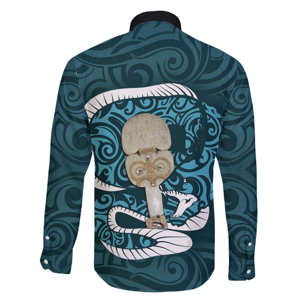 Turquoise New Zealand Eel Family Matching Tank Maxi Dress and Hawaiian Shirt Aotearoa Maori Tuna With Kotiate Weapon