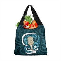 Turquoise New Zealand Eel Grocery Bag Aotearoa Maori Tuna With Kotiate Weapon