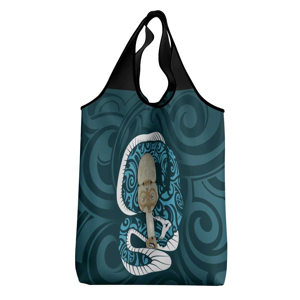 Turquoise New Zealand Eel Grocery Bag Aotearoa Maori Tuna With Kotiate Weapon