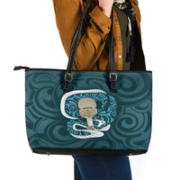 Turquoise New Zealand Eel Leather Tote Bag Aotearoa Maori Tuna With Kotiate Weapon