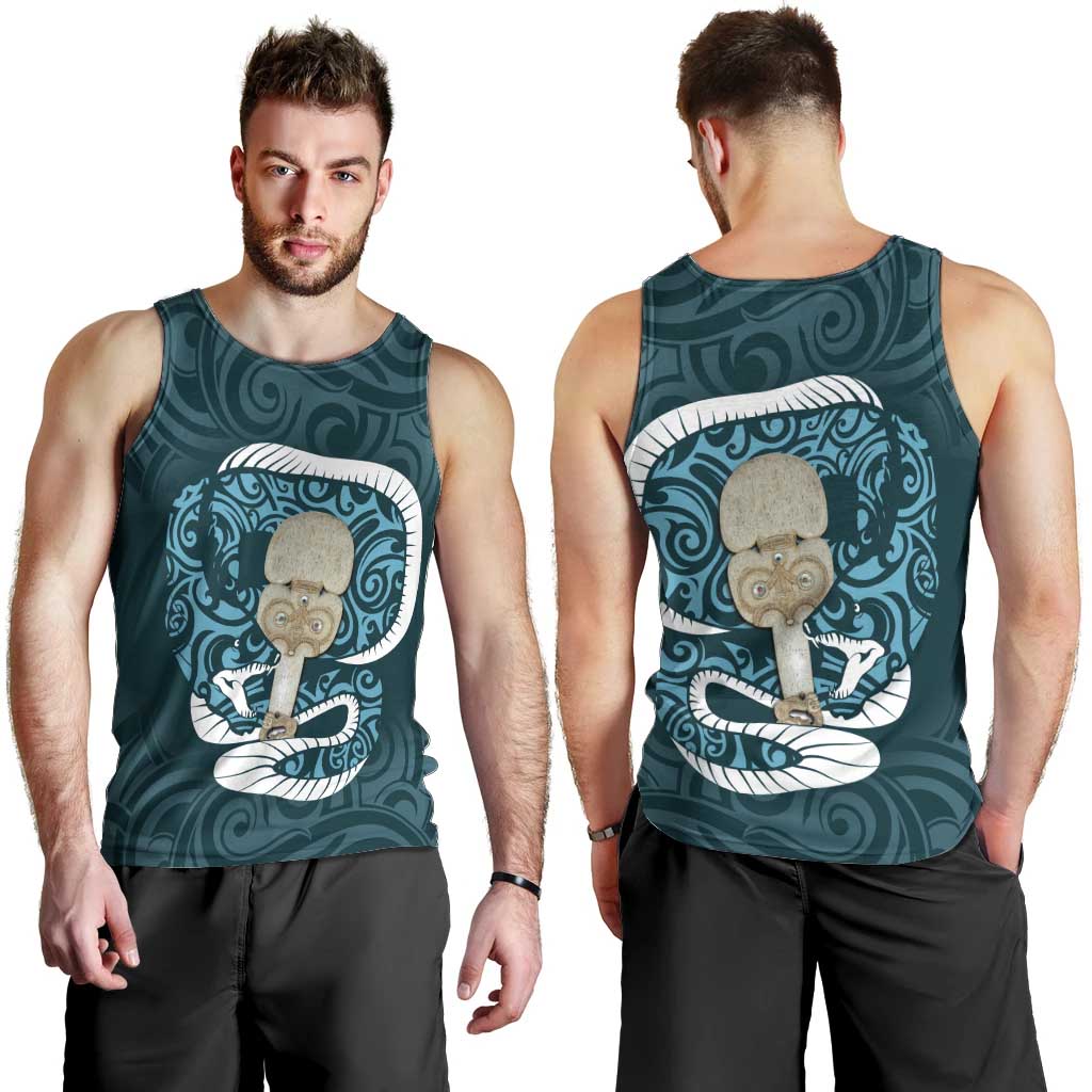 Turquoise New Zealand Eel Men Tank Top Aotearoa Maori Tuna With Kotiate Weapon