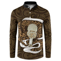 Gold New Zealand Eel Button Sweatshirt Aotearoa Maori Tuna With Kotiate Weapon LT14 Gold - Polynesian Pride