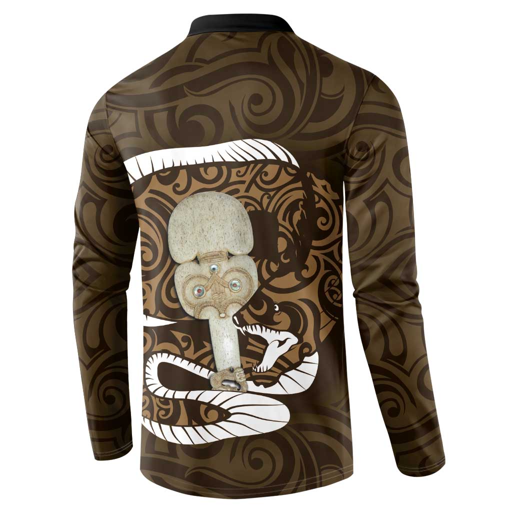 Gold New Zealand Eel Button Sweatshirt Aotearoa Maori Tuna With Kotiate Weapon LT14 - Polynesian Pride