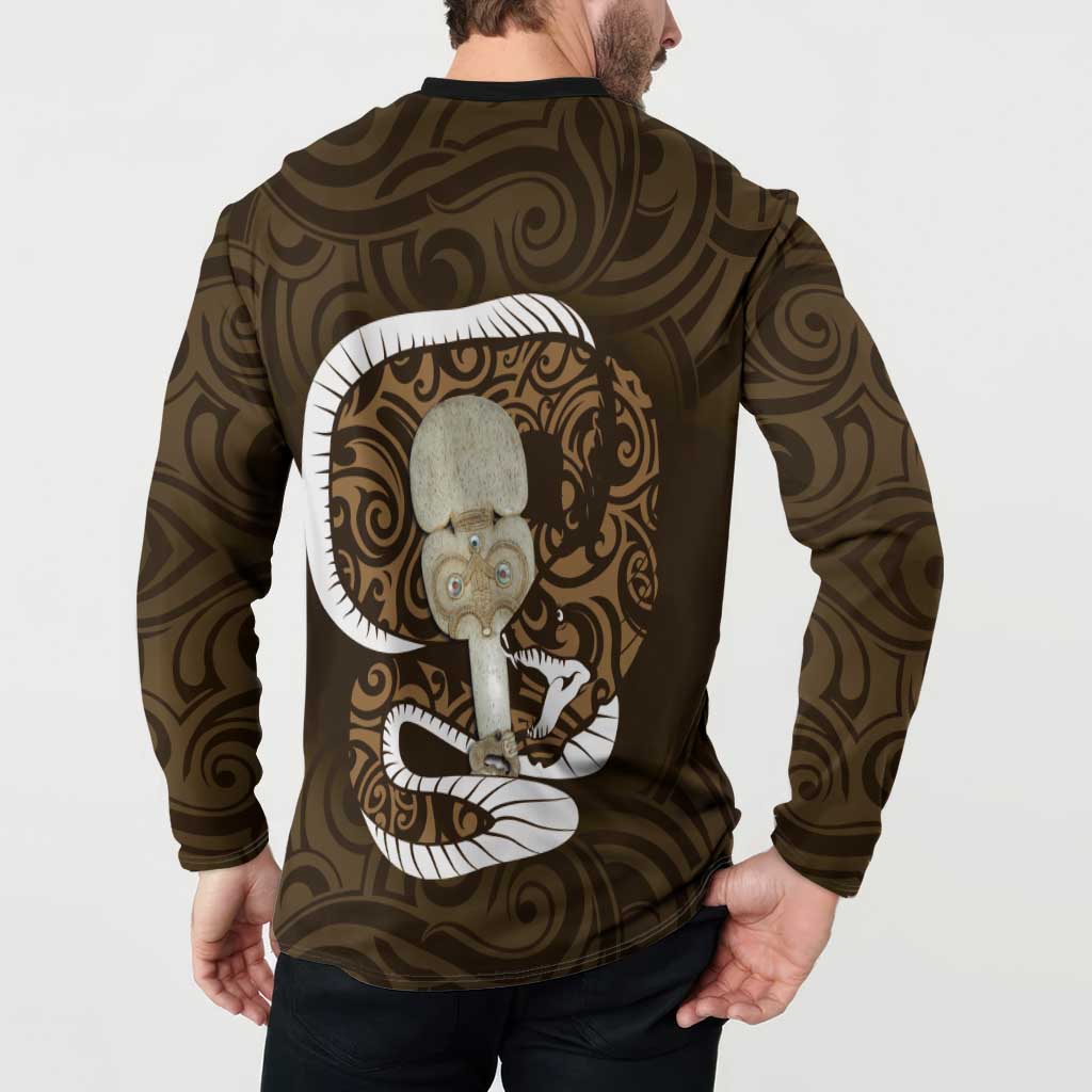 Gold New Zealand Eel Button Sweatshirt Aotearoa Maori Tuna With Kotiate Weapon LT14 - Polynesian Pride