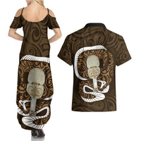 Gold New Zealand Eel Couples Matching Summer Maxi Dress and Hawaiian Shirt Aotearoa Maori Tuna With Kotiate Weapon LT14 - Polynesian Pride