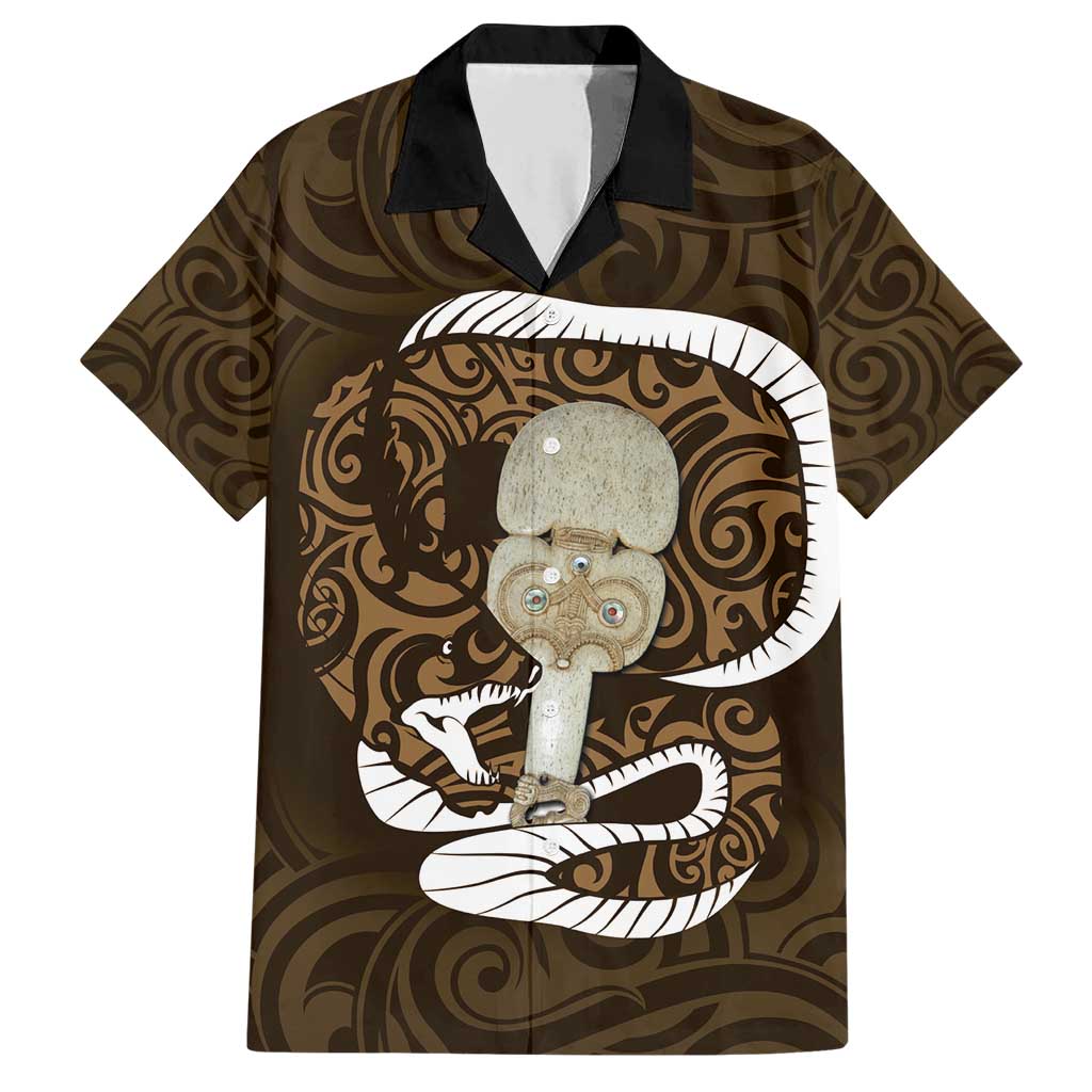 Gold New Zealand Eel Family Matching Short Sleeve Bodycon Dress and Hawaiian Shirt Aotearoa Maori Tuna With Kotiate Weapon