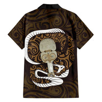 Gold New Zealand Eel Family Matching Summer Maxi Dress and Hawaiian Shirt Aotearoa Maori Tuna With Kotiate Weapon