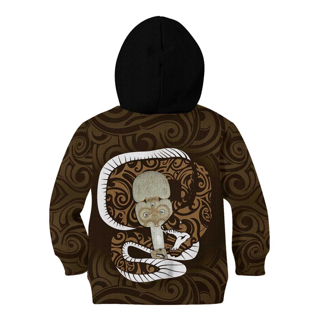 Gold New Zealand Eel Kid Hoodie Aotearoa Maori Tuna With Kotiate Weapon