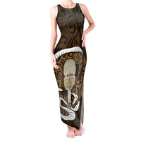 Gold New Zealand Eel Tank Maxi Dress Aotearoa Maori Tuna With Kotiate Weapon
