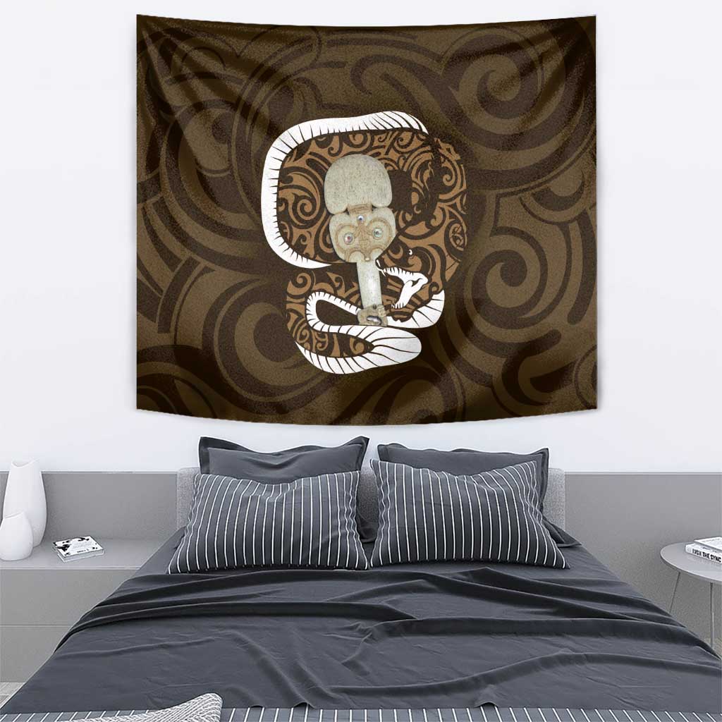 Gold New Zealand Eel Tapestry Aotearoa Maori Tuna With Kotiate Weapon