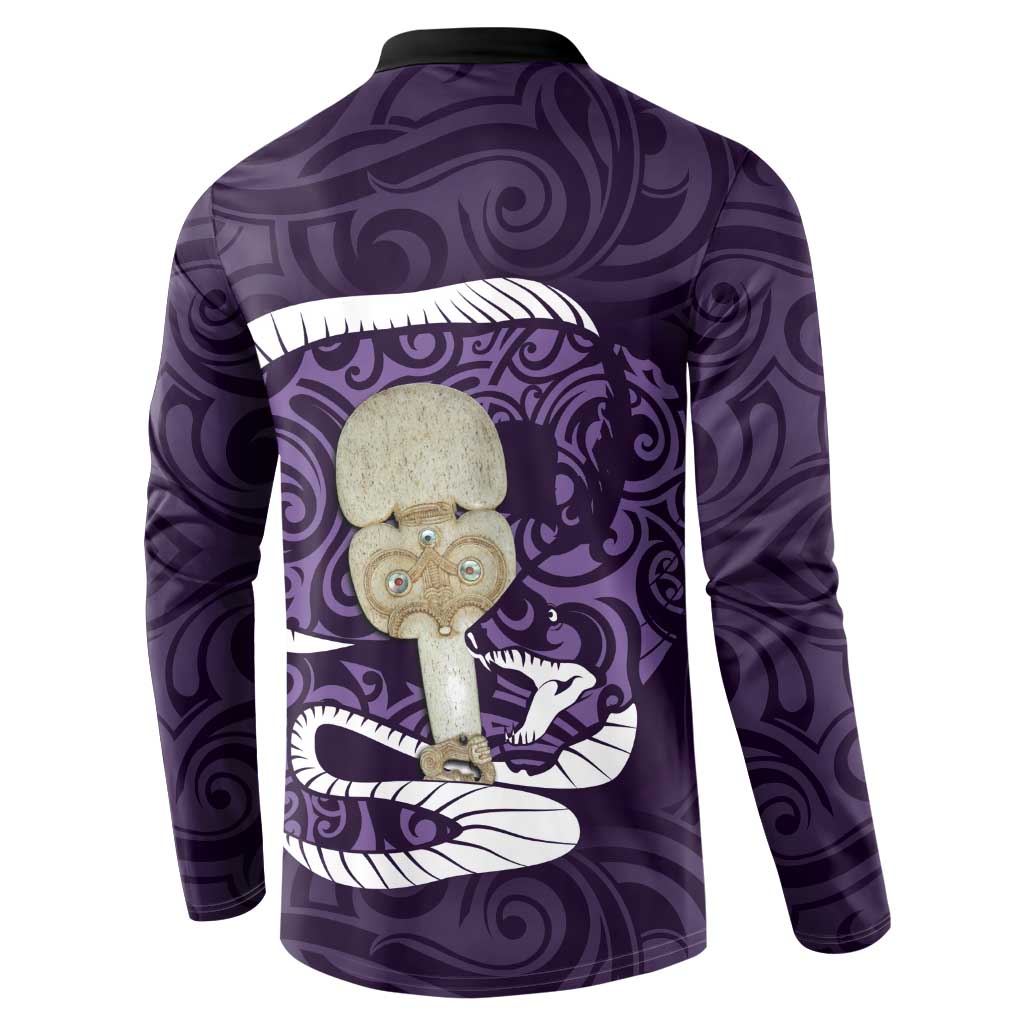 Purple New Zealand Eel Button Sweatshirt Aotearoa Maori Tuna With Kotiate Weapon