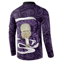 Purple New Zealand Eel Button Sweatshirt Aotearoa Maori Tuna With Kotiate Weapon