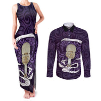 Purple New Zealand Eel Couples Matching Tank Maxi Dress and Long Sleeve Button Shirt Aotearoa Maori Tuna With Kotiate Weapon LT14 Purple - Polynesian Pride