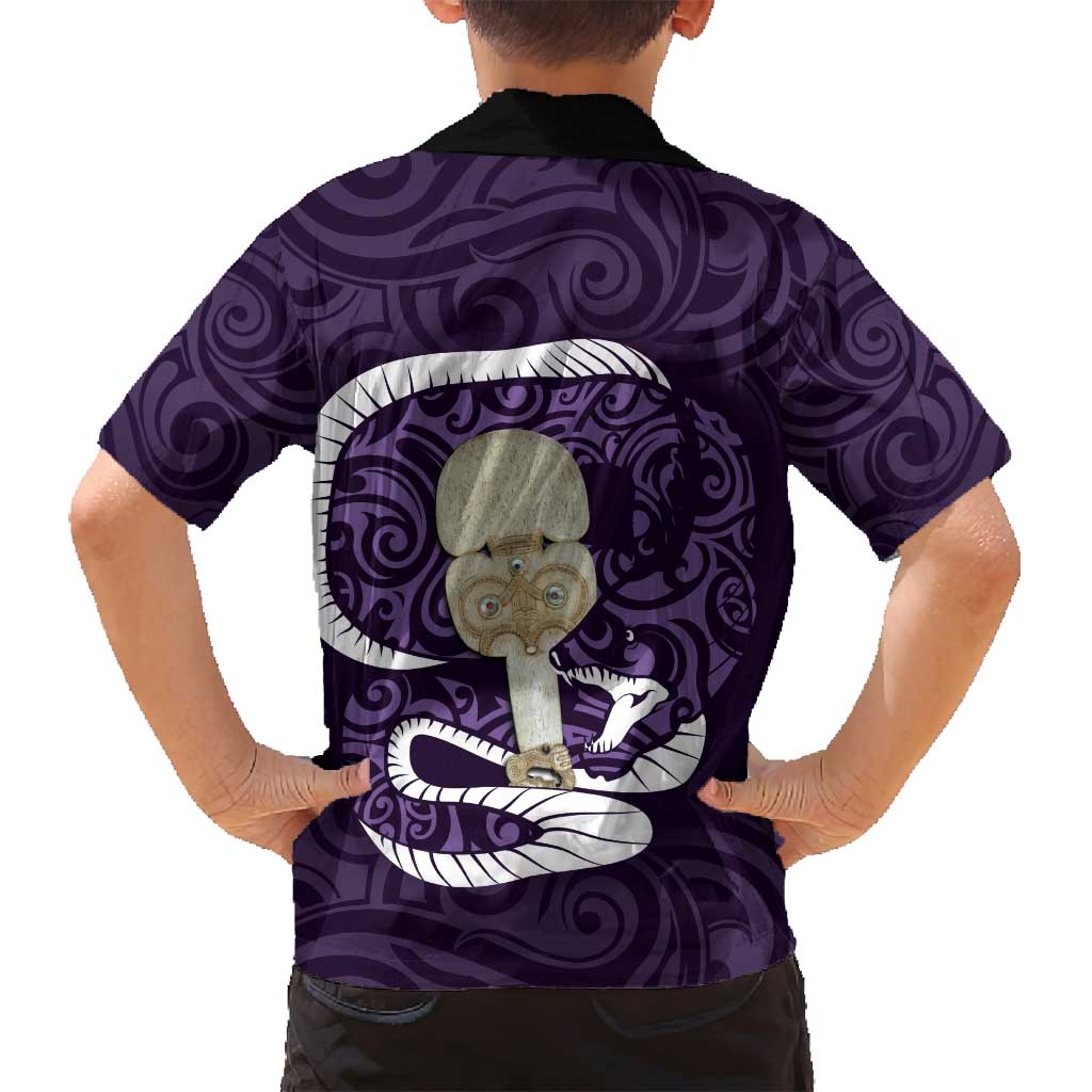 Purple New Zealand Eel Family Matching Long Sleeve Bodycon Dress and Hawaiian Shirt Aotearoa Maori Tuna With Kotiate Weapon LT14 - Polynesian Pride