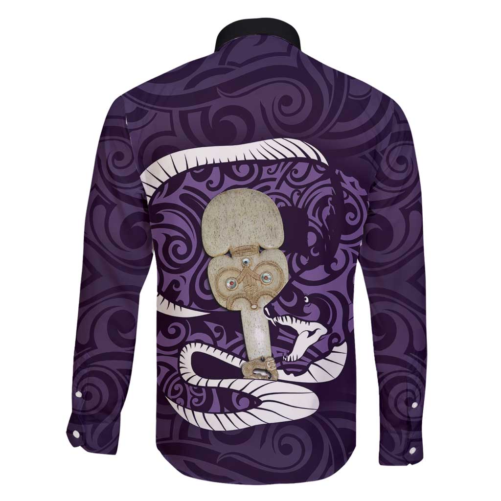 Purple New Zealand Eel Family Matching Long Sleeve Bodycon Dress and Hawaiian Shirt Aotearoa Maori Tuna With Kotiate Weapon LT14 - Polynesian Pride