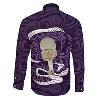 Purple New Zealand Eel Family Matching Long Sleeve Bodycon Dress and Hawaiian Shirt Aotearoa Maori Tuna With Kotiate Weapon LT14 - Polynesian Pride
