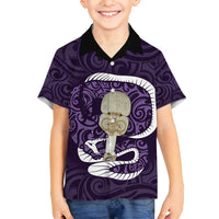 Purple New Zealand Eel Family Matching Long Sleeve Bodycon Dress and Hawaiian Shirt Aotearoa Maori Tuna With Kotiate Weapon LT14 Son's Shirt Purple - Polynesian Pride