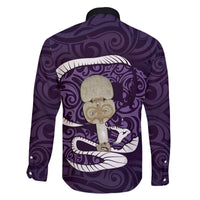 Purple New Zealand Eel Family Matching Off Shoulder Short Dress and Hawaiian Shirt Aotearoa Maori Tuna With Kotiate Weapon