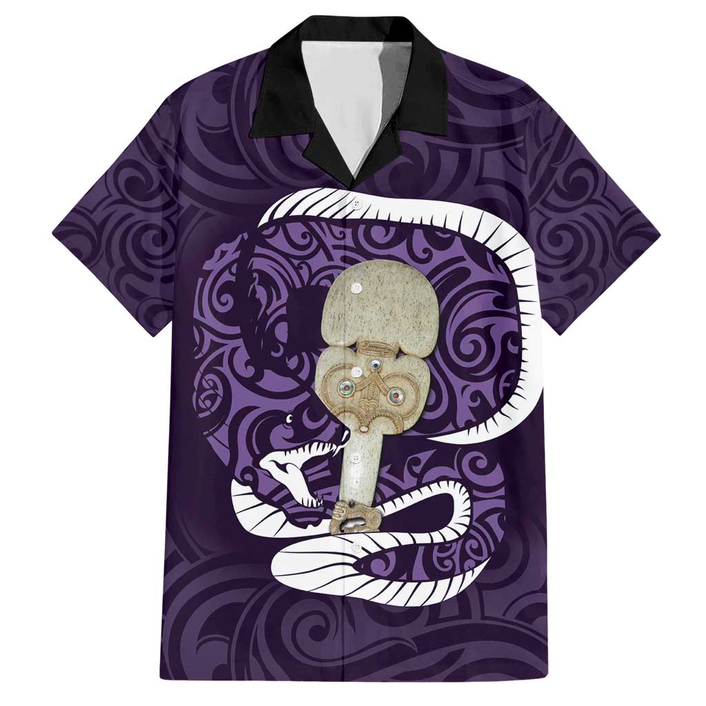 Purple New Zealand Eel Family Matching Short Sleeve Bodycon Dress and Hawaiian Shirt Aotearoa Maori Tuna With Kotiate Weapon