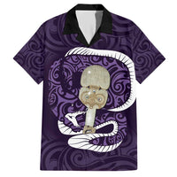 Purple New Zealand Eel Family Matching Short Sleeve Bodycon Dress and Hawaiian Shirt Aotearoa Maori Tuna With Kotiate Weapon