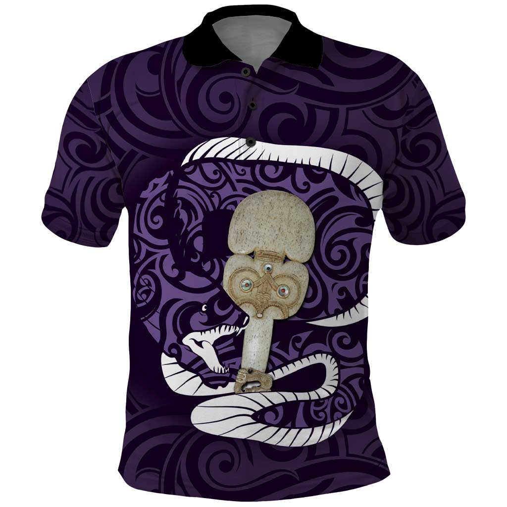 Purple New Zealand Eel Polo Shirt Aotearoa Maori Tuna With Kotiate Weapon