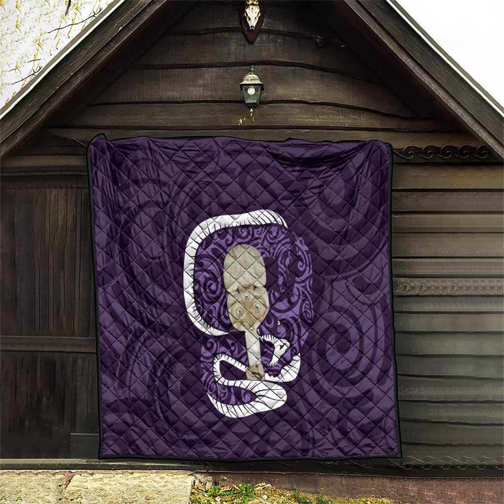 Purple New Zealand Eel Quilt Aotearoa Maori Tuna With Kotiate Weapon LT14 - Polynesian Pride