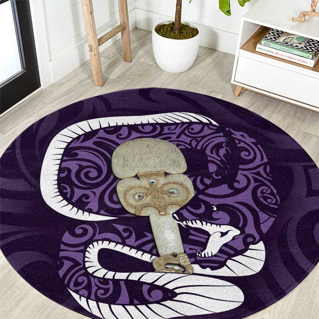 Purple New Zealand Eel Round Carpet Aotearoa Maori Tuna With Kotiate Weapon LT14 Purple - Polynesian Pride
