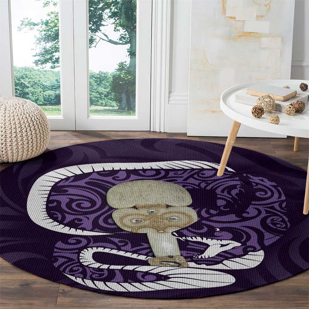 Purple New Zealand Eel Round Carpet Aotearoa Maori Tuna With Kotiate Weapon LT14 - Polynesian Pride