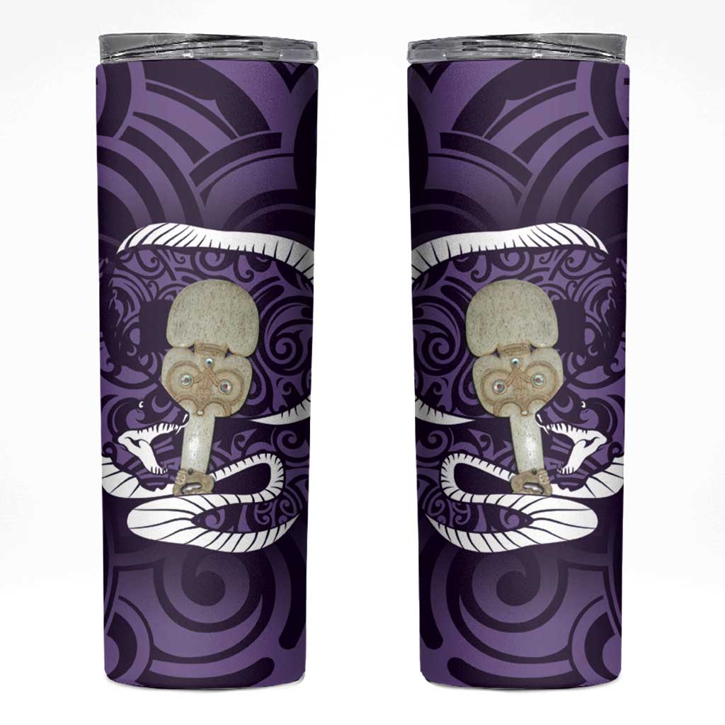 Purple New Zealand Eel Skinny Tumbler Aotearoa Maori Tuna With Kotiate Weapon