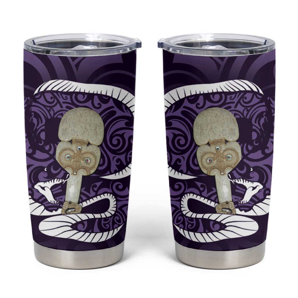 Purple New Zealand Eel Tumbler Cup Aotearoa Maori Tuna With Kotiate Weapon