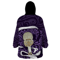 Purple New Zealand Eel Wearable Blanket Hoodie Aotearoa Maori Tuna With Kotiate Weapon