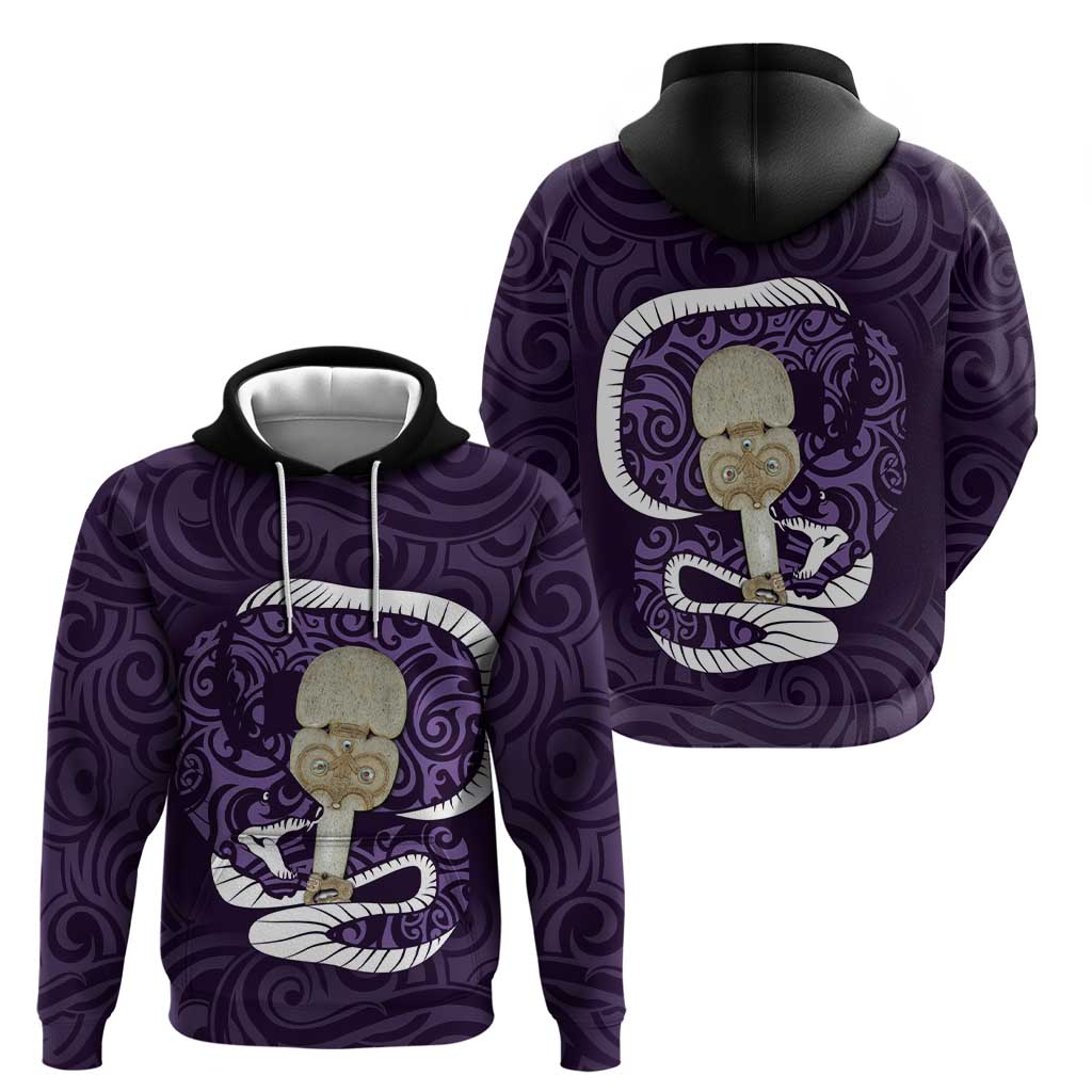 Purple New Zealand Eel Zip Hoodie Aotearoa Maori Tuna With Kotiate Weapon