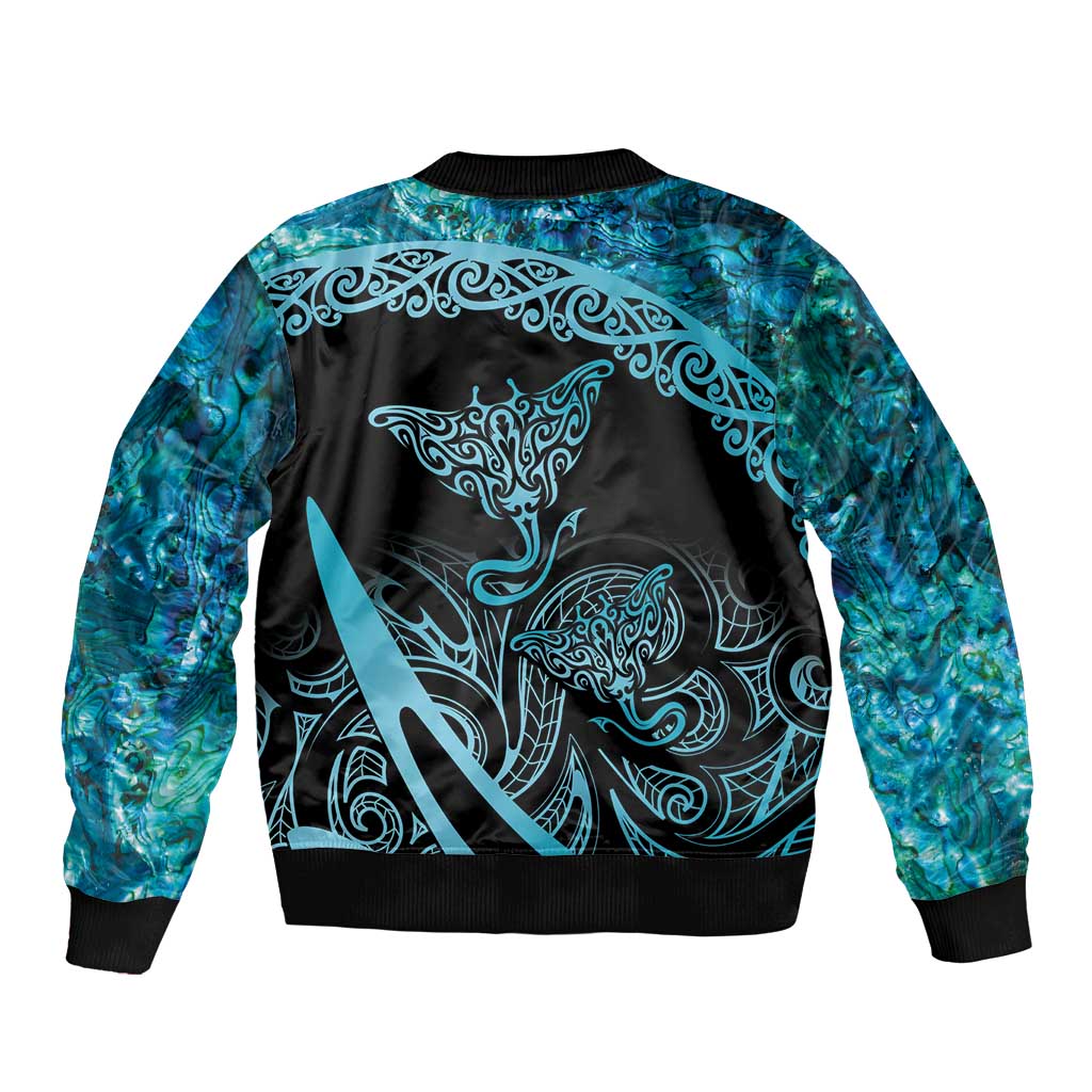 New Zealand Stingray Bomber Jacket Aotearoa Whai With Maori Paua Shell