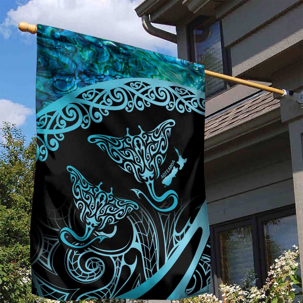 New Zealand Stingray Garden Flag Aotearoa Whai With Maori Paua Shell LT14 - Polynesian Pride