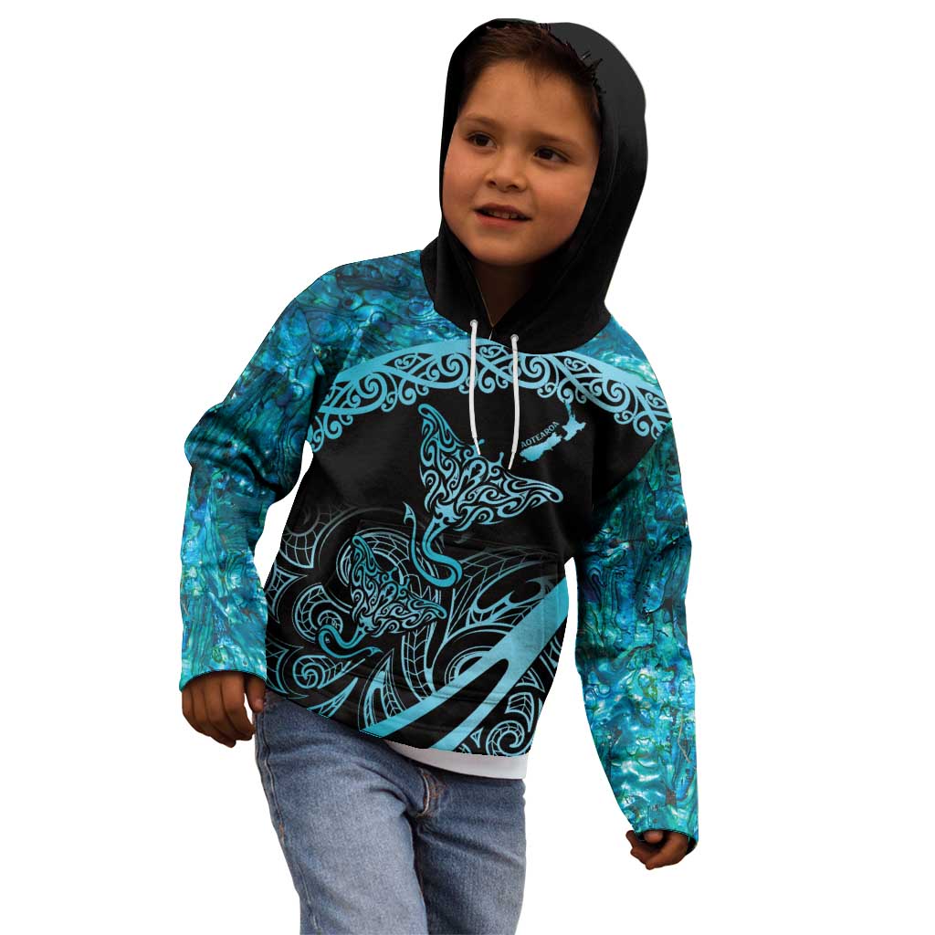 New Zealand Stingray Kid Hoodie Aotearoa Whai With Maori Paua Shell